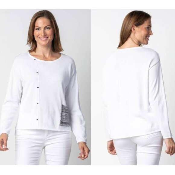 Habitat Women Medium White and Black 100% Cotton Lagenlook Crew Neck Sweater - Picture 1 of 7